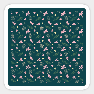 leaves, twigs and pink flowers Sticker